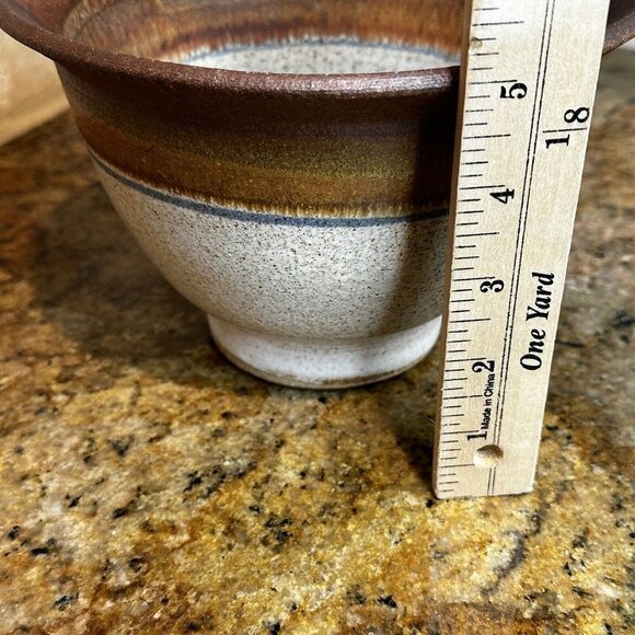 Michael Obranovich Stoneware Pottery Bowl Earthtones Spotted Signed 7.5" X 5.2" - Picture 12 of 12